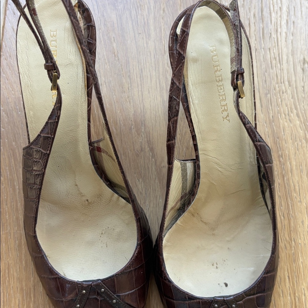 Vintage Burberry slingback croc leather kitten heels 36.5/ 6-6.5 - Picture 7 of 8